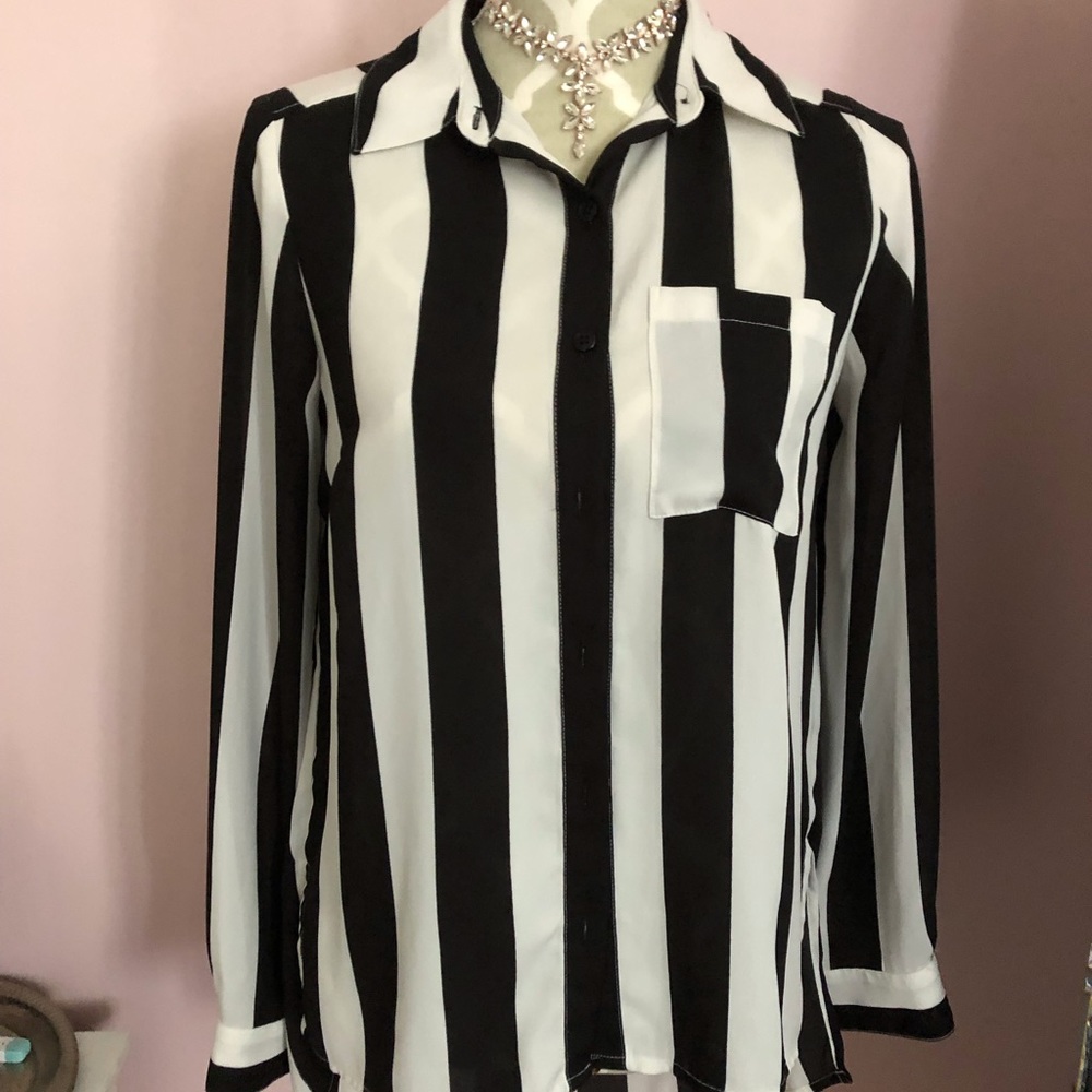 Stripe button up blouse with back detail Wednesday Addams vibes